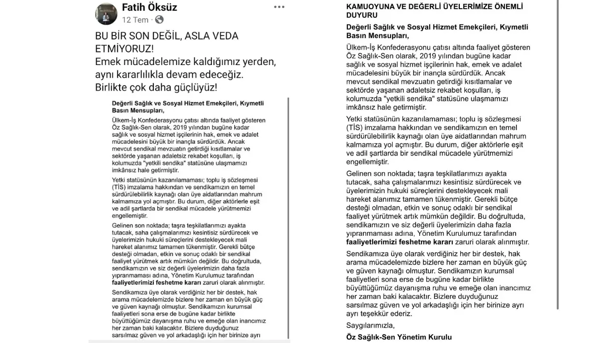 Öz Sağlık-Sen feshedildi, emekçi kazan kaldırdı! Gözler Genel Başkan Fatih Öksüz'de