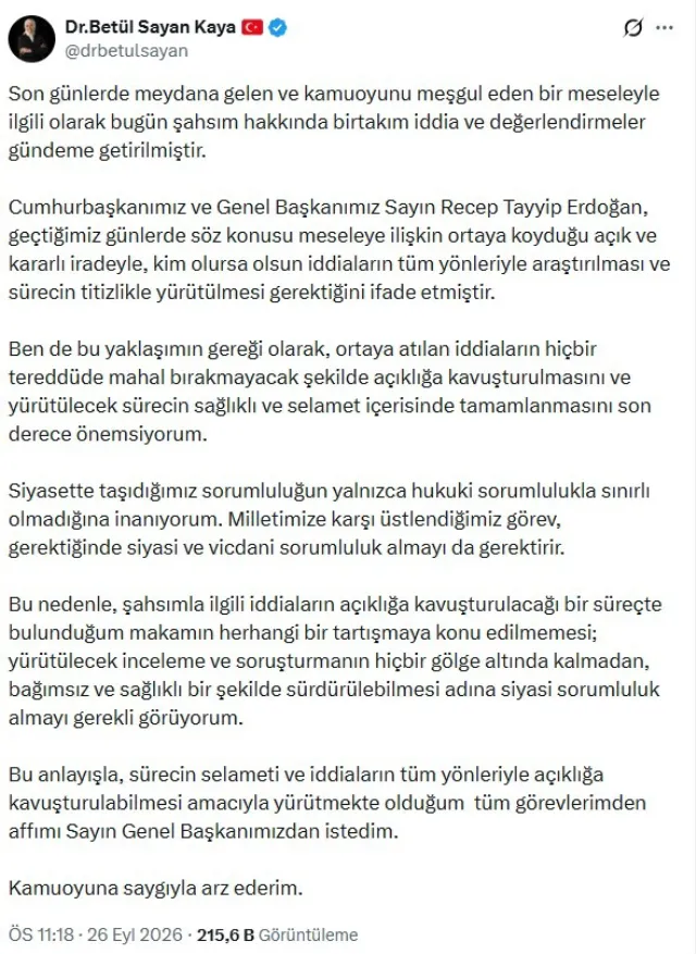 Fatma Betül Sayan Kaya Neden İstifa Etti? Fatma Betül Sayan Kaya’dan İstifa Açıklaması