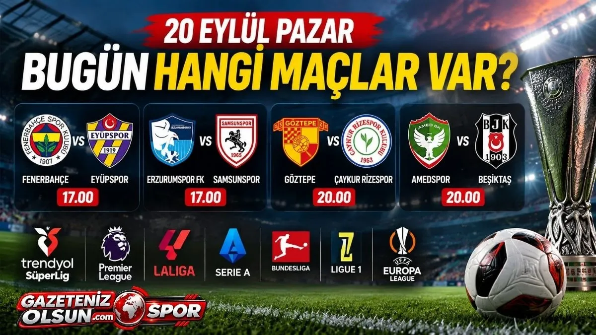 Bugün maçlar saat kaçta, bugün hangi maçlar var, bugün kimin maçı var, 20 Eylül Pazar Süper Lig ve Avrupa Maçları!