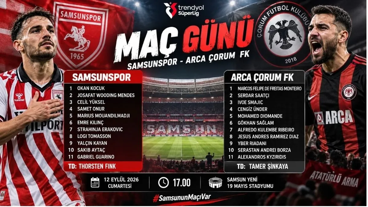 Samsunspor Çorum FK Maçı Öncesi Kadrolar Açıklandı! İşte İlk 11'ler Canlı Anlatım