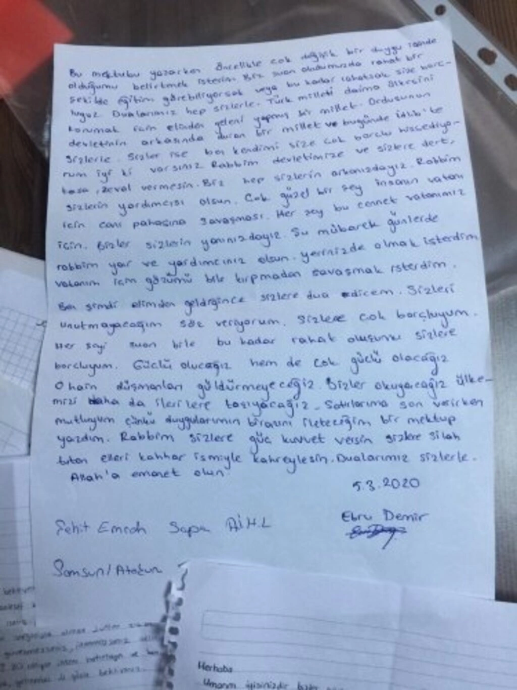 Atakum'dan İdlib'deki Mehmetçiğimize destek mektupları