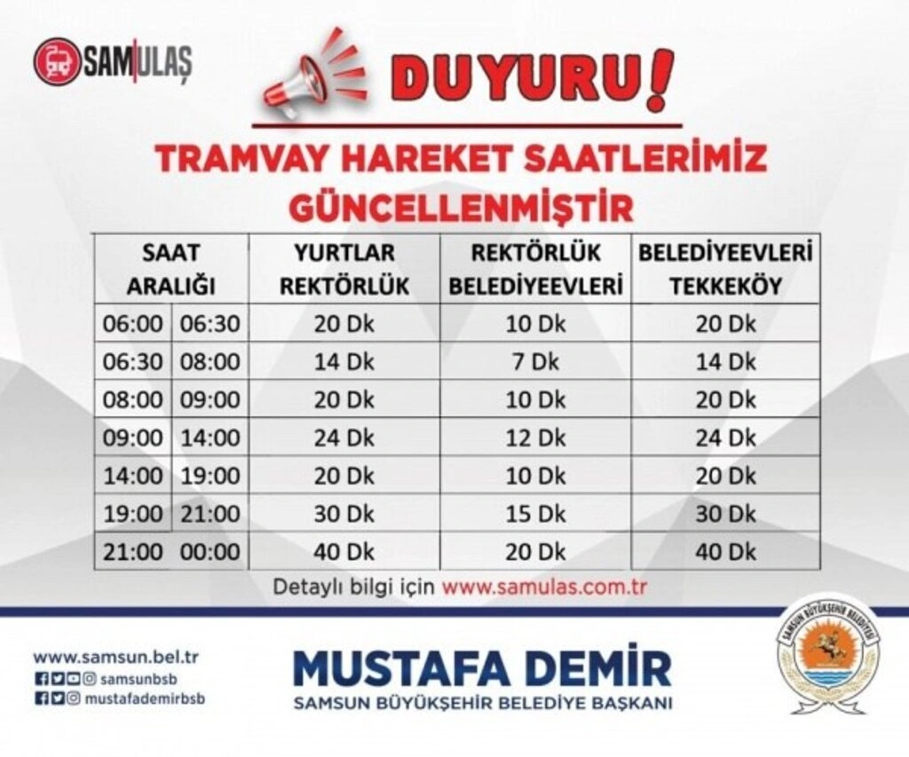 Samsun tramvay ekspres ring otobüs sefer saatleri değişti