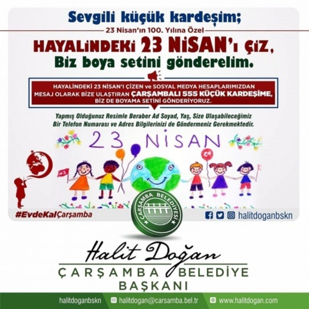 Hayalindeki 23 Nisan’ı çizene Çarşamba Belediyesi'nden boyama seti!