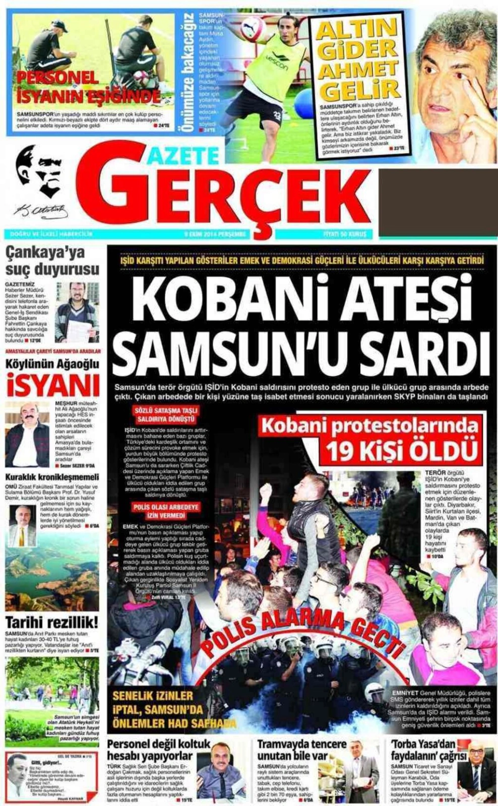 9 Ekim Perşembe Samsun Yerel Gazeteleri