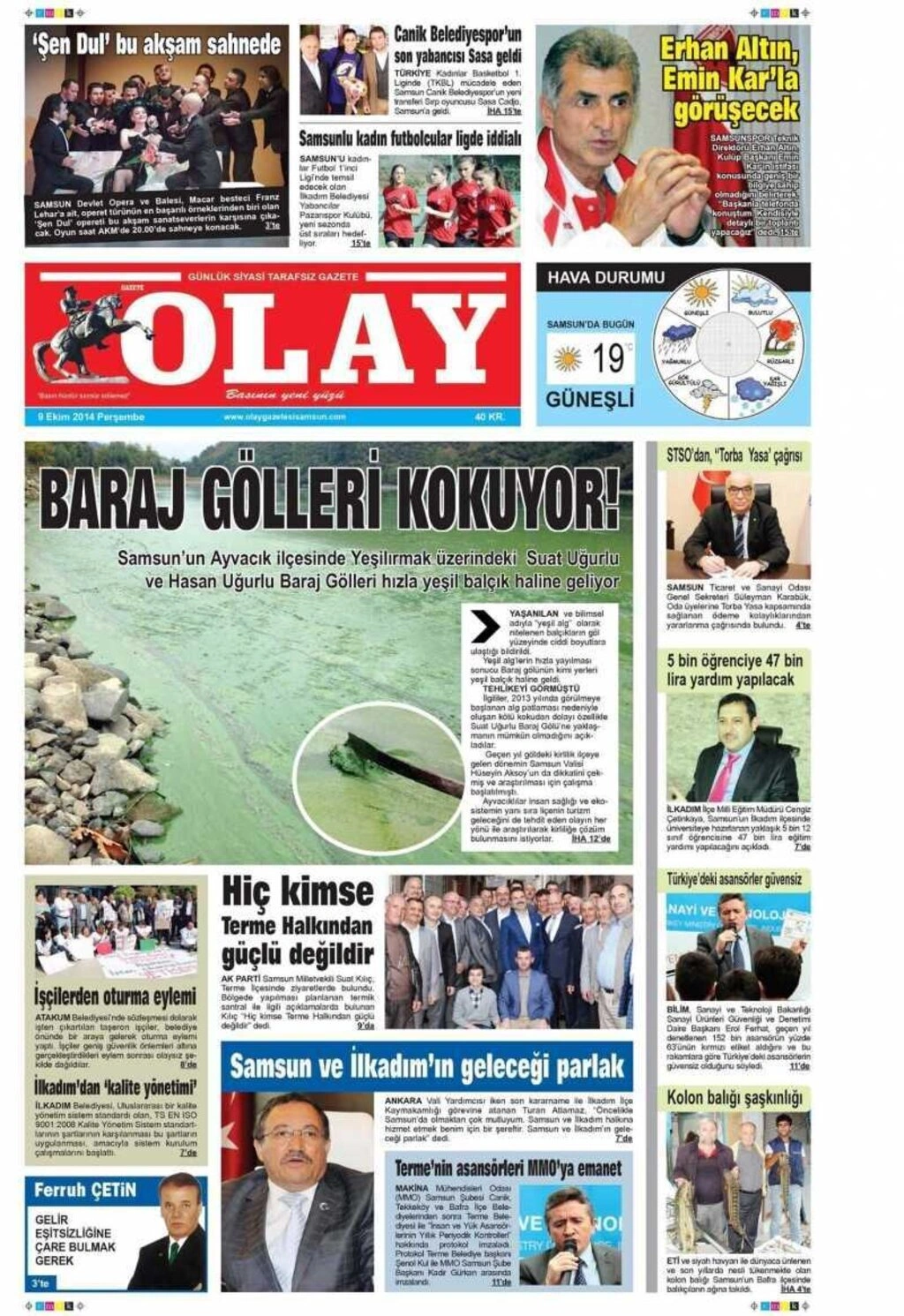 9 Ekim Perşembe Samsun Yerel Gazeteleri