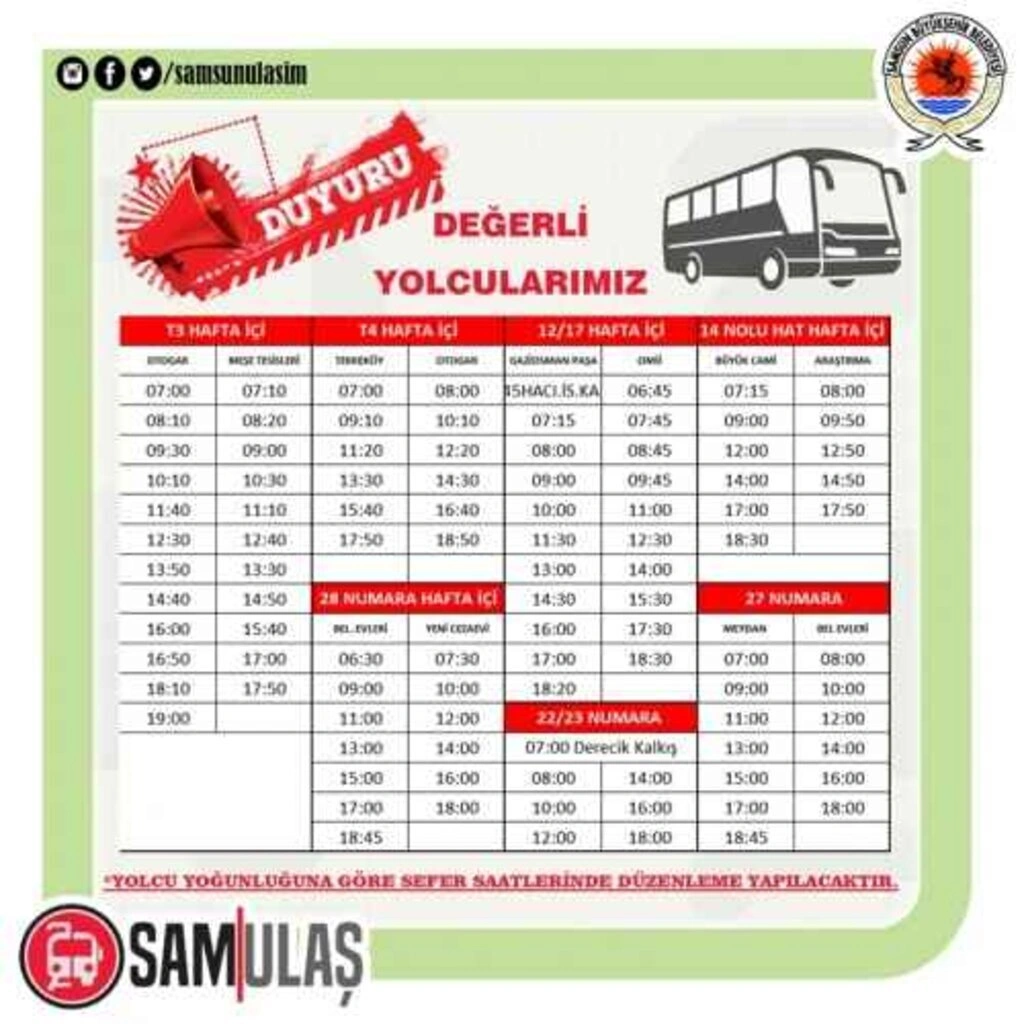 Samsun tramvay ve otobüs sefer saatleri (30 Nisan 2021) tam kapanma dönemi