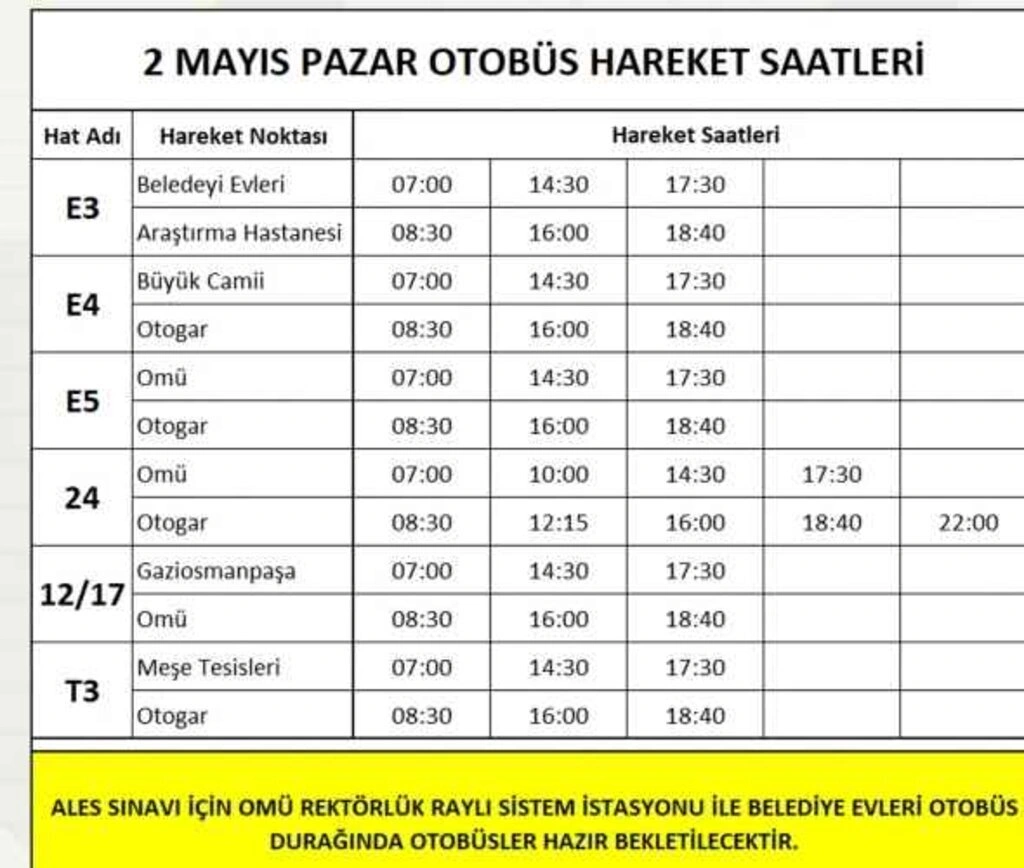 2 Mayıs Pazar Samsun tramvay ve otobüs sefer saatleri tam kapanma dönemi - Tramvay otobüs Ales düzenlemesi