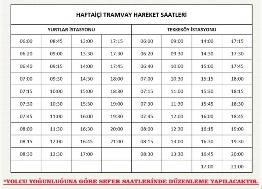 Samsun Tam Kapanma Tramvay Saatleri (3 Mayıs 2021)