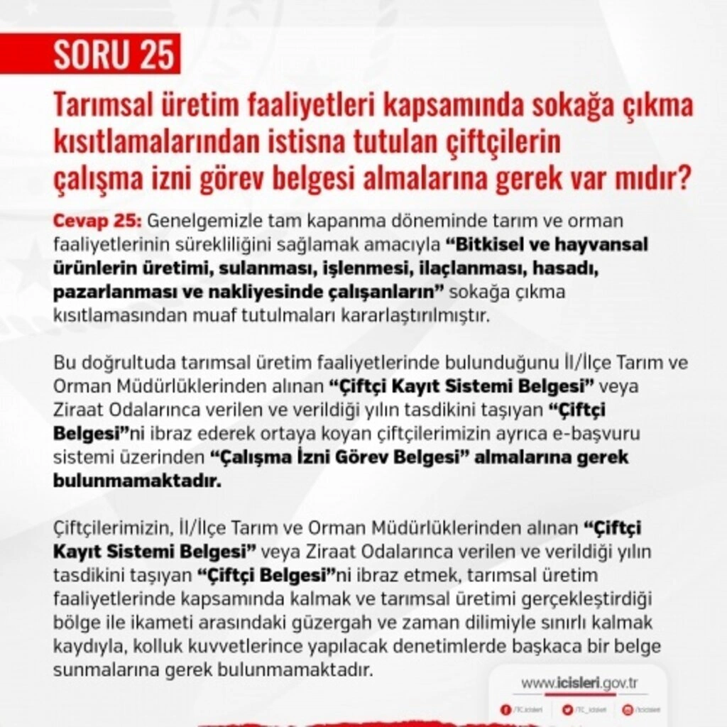 Optisyenlik, elektrik ve doğalgaz tamir ve bakım ekipleri, çiftçileri ilgilendiren tam kapanma soru ve yanıtları