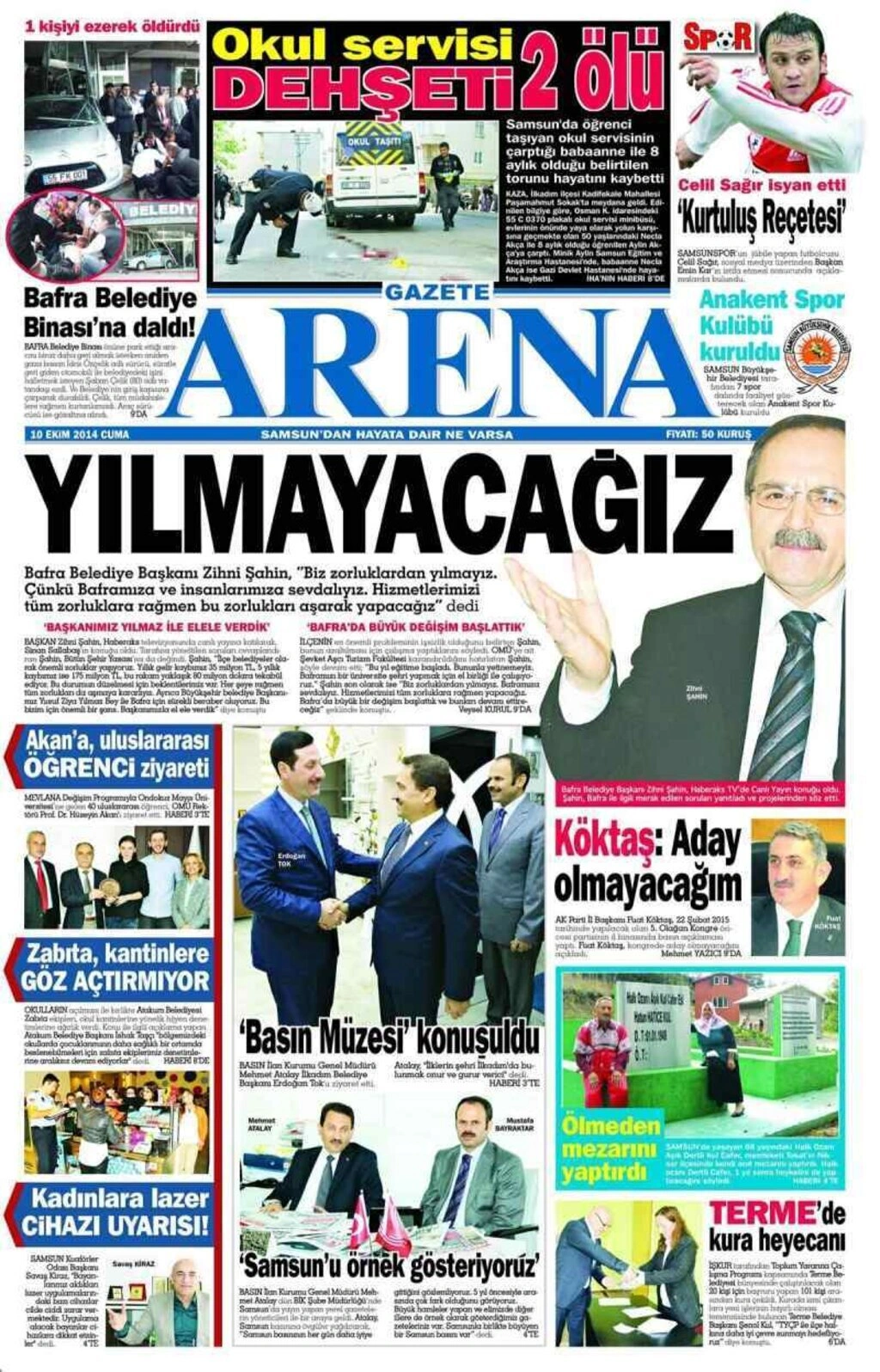 10 Ekim Cuma Samsun Yerel Gazeteleri