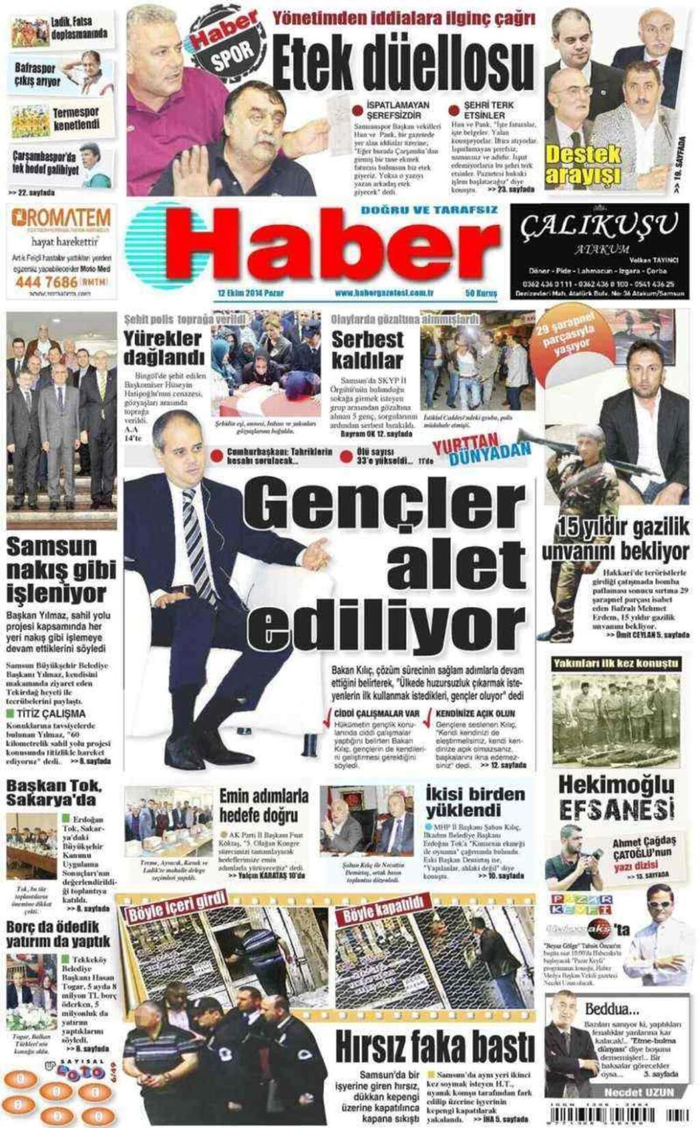 12 Ekim Pazar Samsun Yerel Gazeteleri
