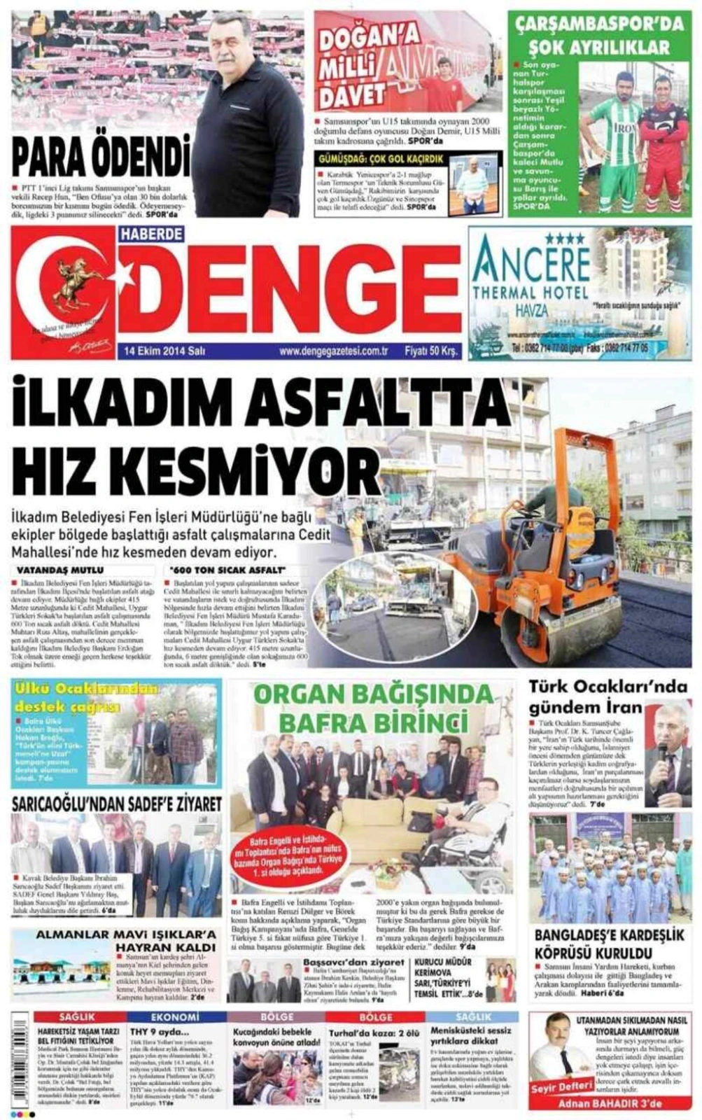 14 Ekim Salı Samsun Yerel Gazeteleri