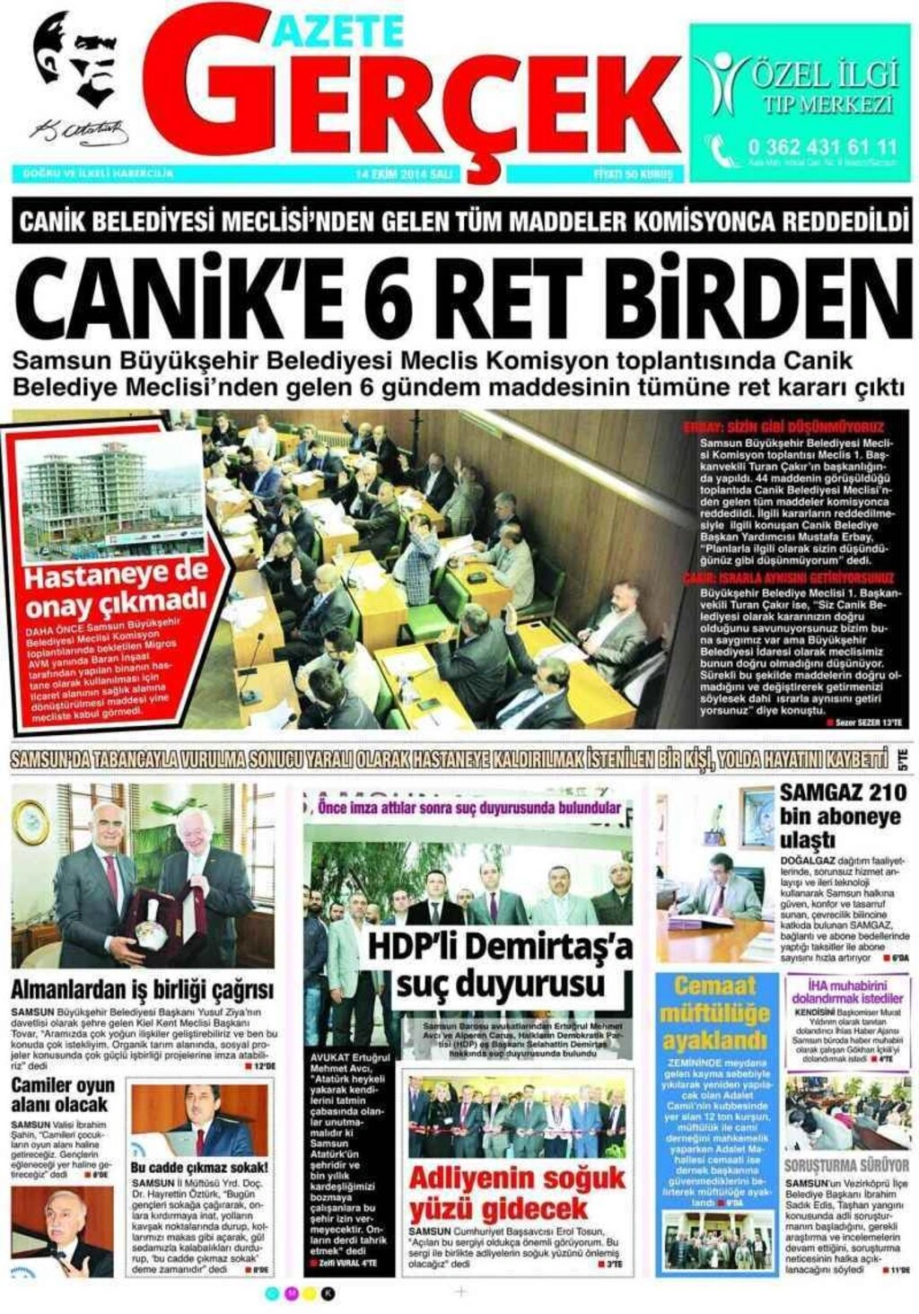 14 Ekim Salı Samsun Yerel Gazeteleri