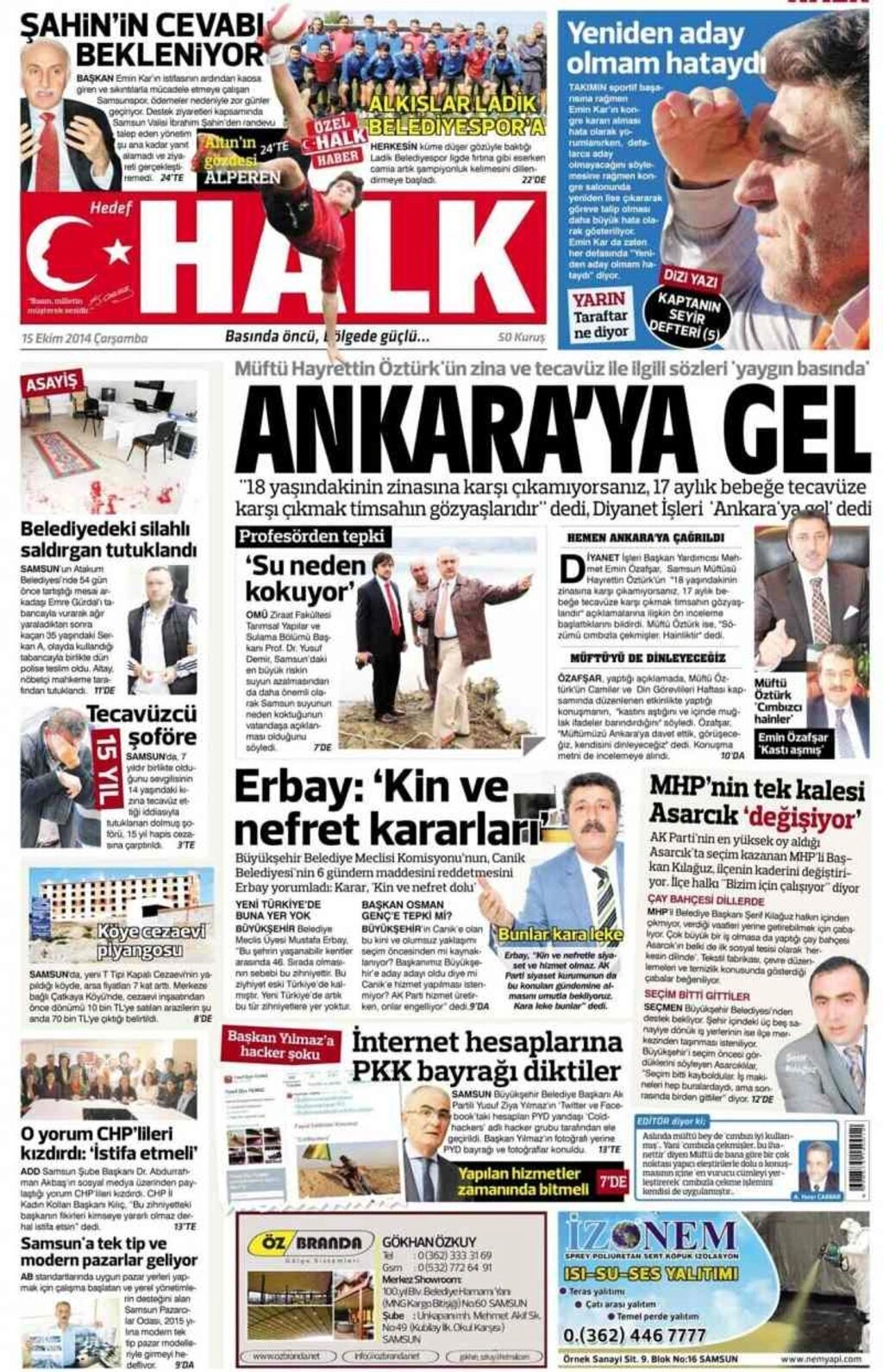 15 Ekim Samsun'un Yerel Gazeteleri