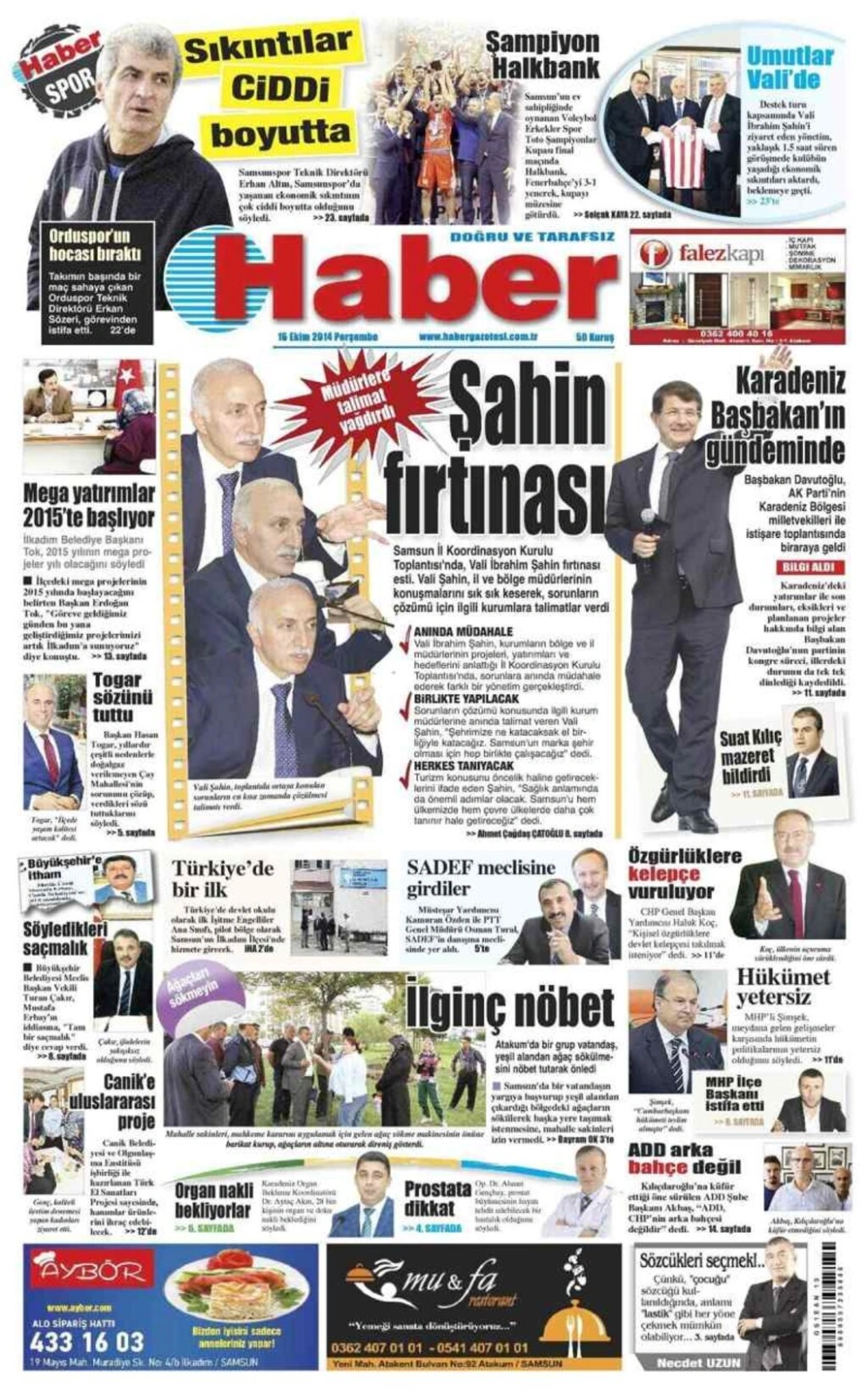 16 Ekim Samsun'un Yerel Gazeteleri