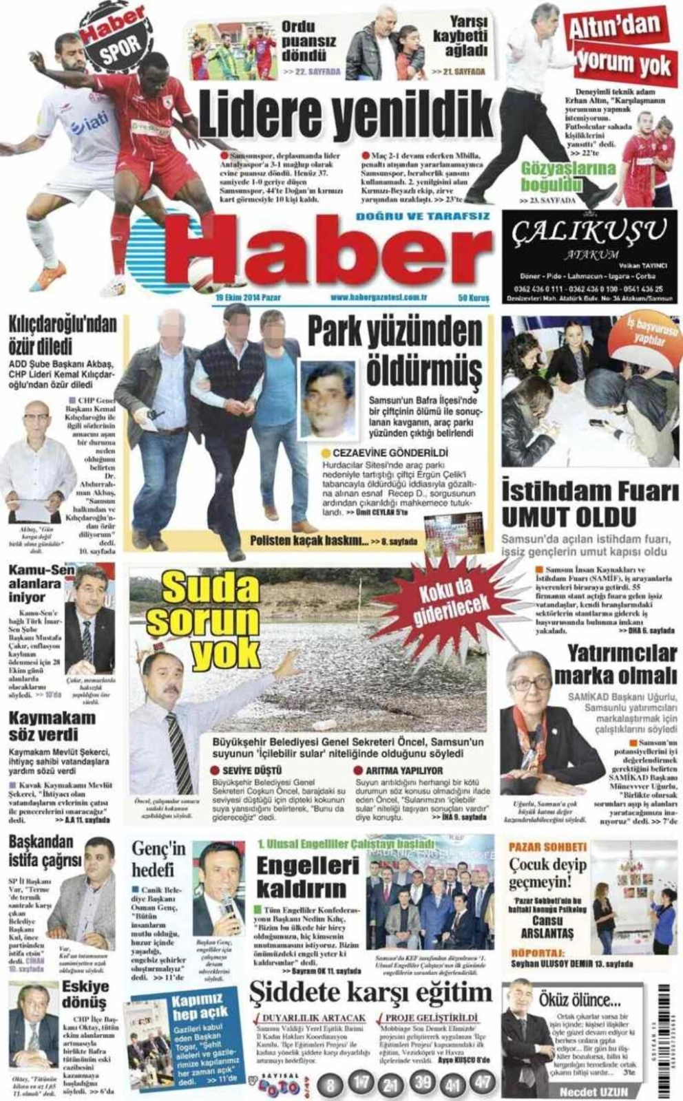 19 Ekim Pazar Samsun Yerel Gazeteleri