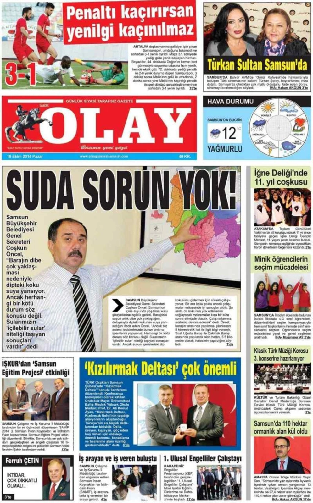 19 Ekim Pazar Samsun Yerel Gazeteleri