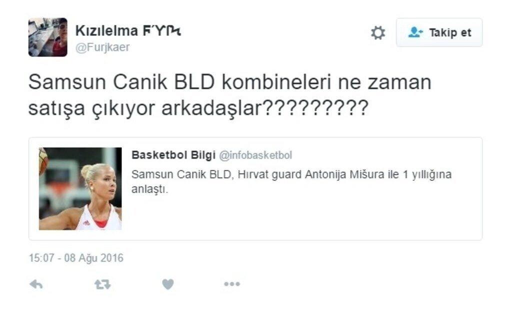Antonija Misura Sandic Samsun Canik Belediyespor'a gelmesiyle tweetler yağdı