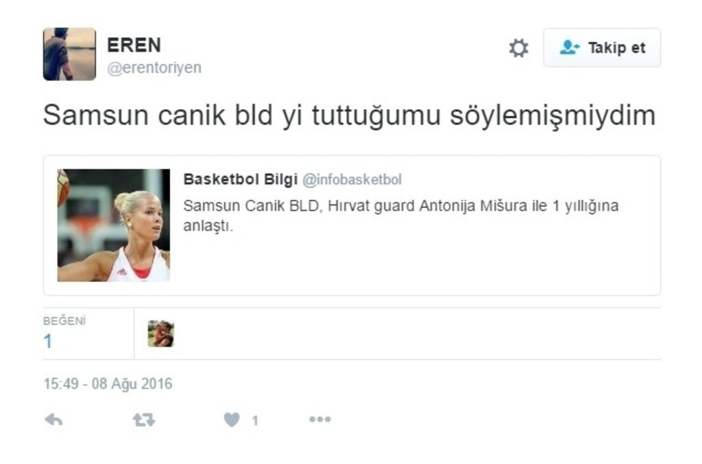 Antonija Misura Sandic Samsun Canik Belediyespor'a gelmesiyle tweetler yağdı