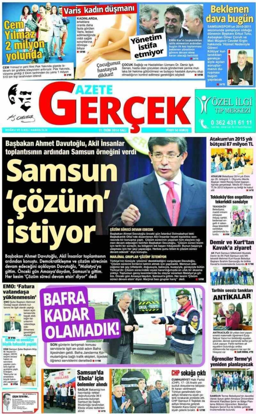 21 Ekim Salı Yerel Gazetelerin birinci sayfaları