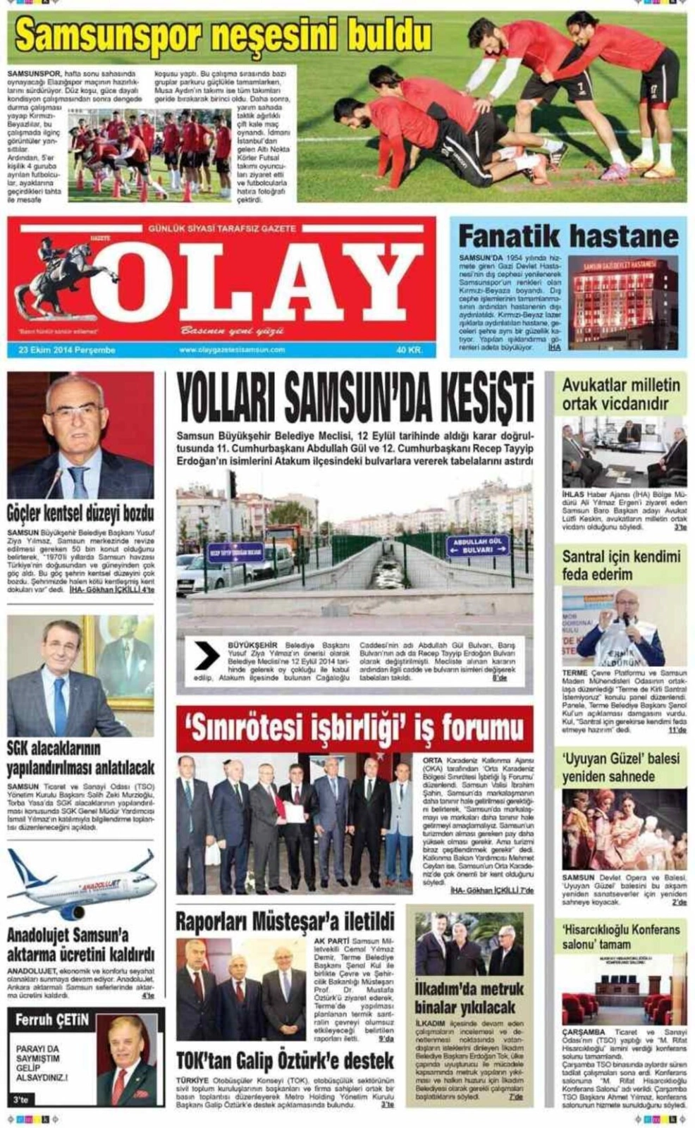 23 Ekim Perşembe yerel gazeteler