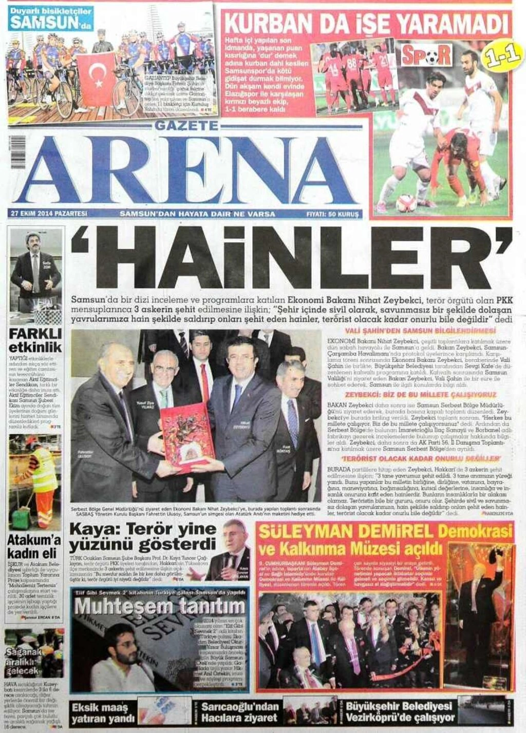 27 Ekim Pazartesi günü Samsun'un yerel gazeteleri