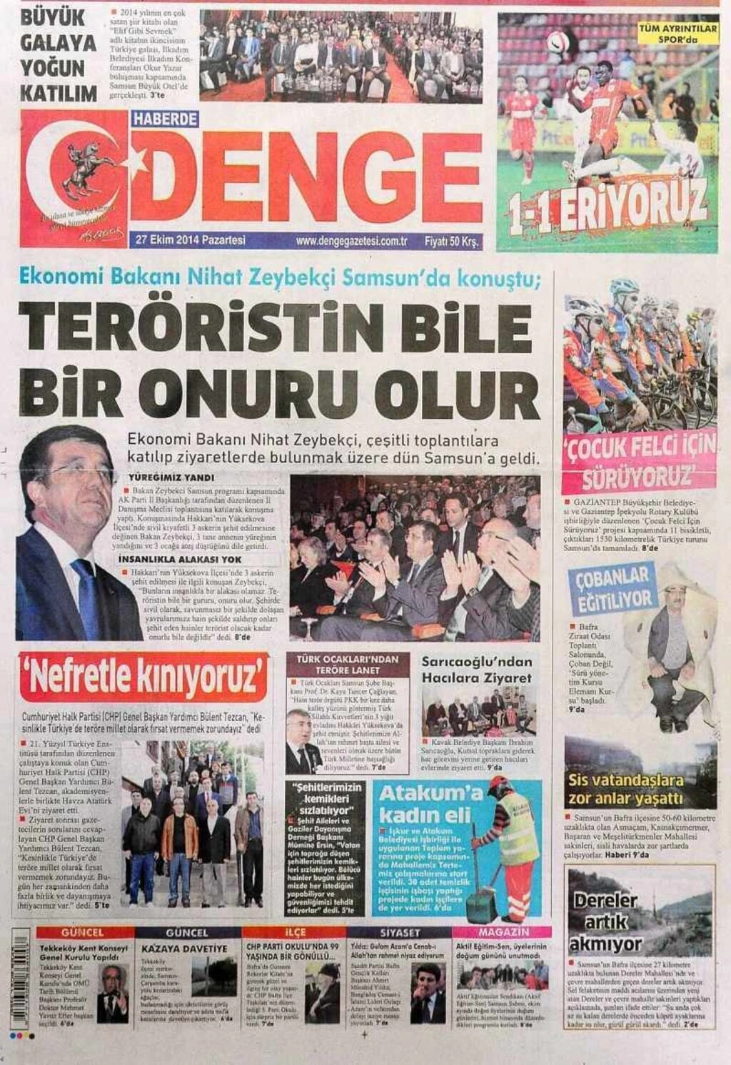 27 Ekim Pazartesi günü Samsun'un yerel gazeteleri