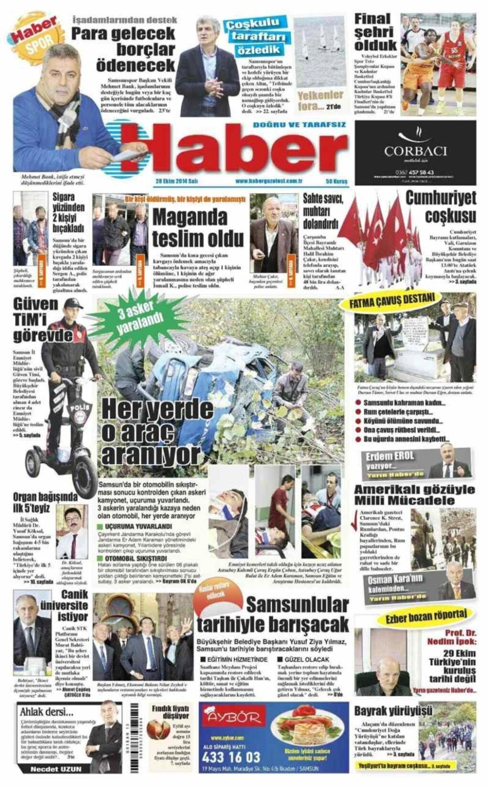 28 Ekim Salı Samsun'un yerel gazeteleri