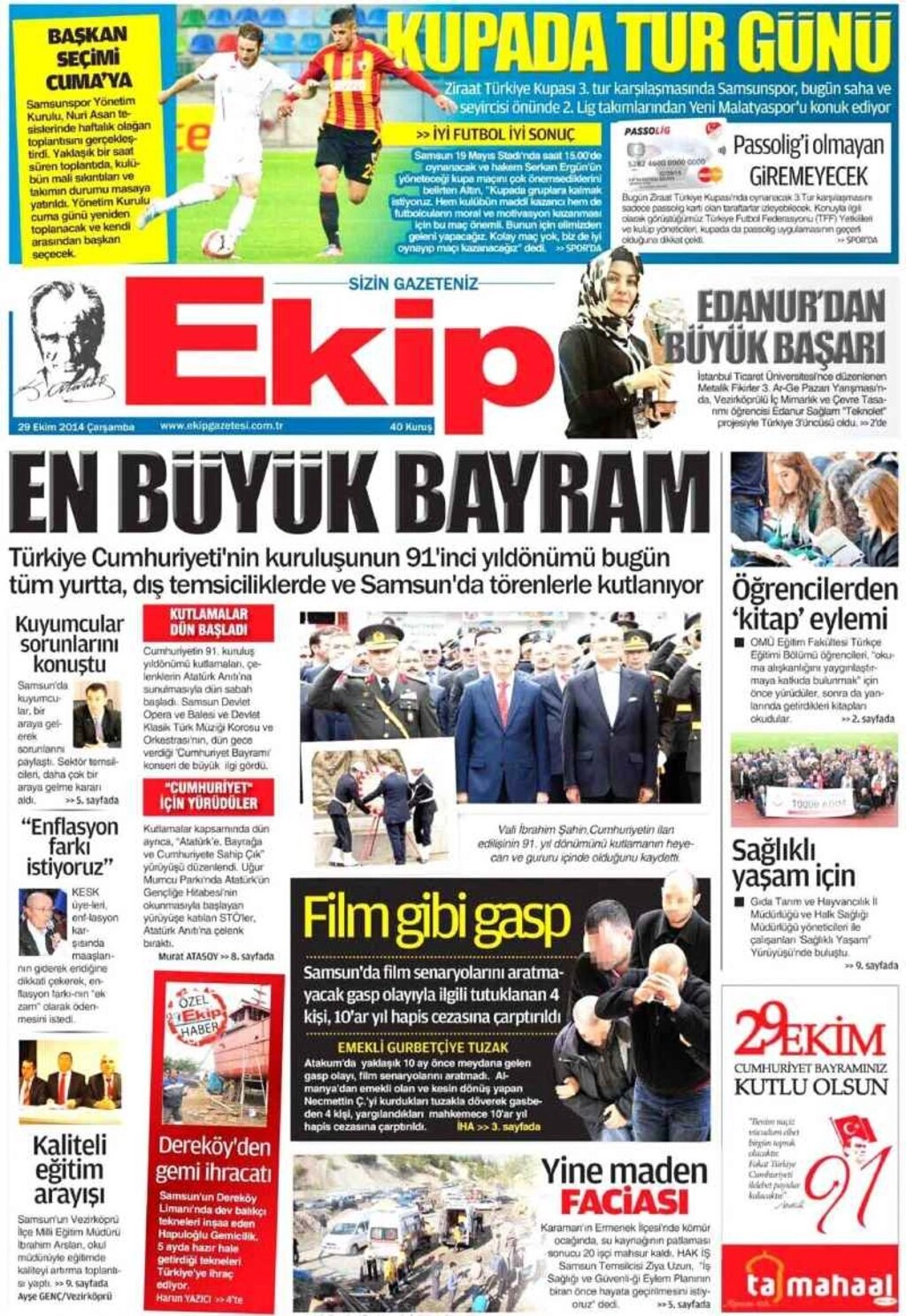 29 Ekim yerel gazetelerin birinci sayfaları