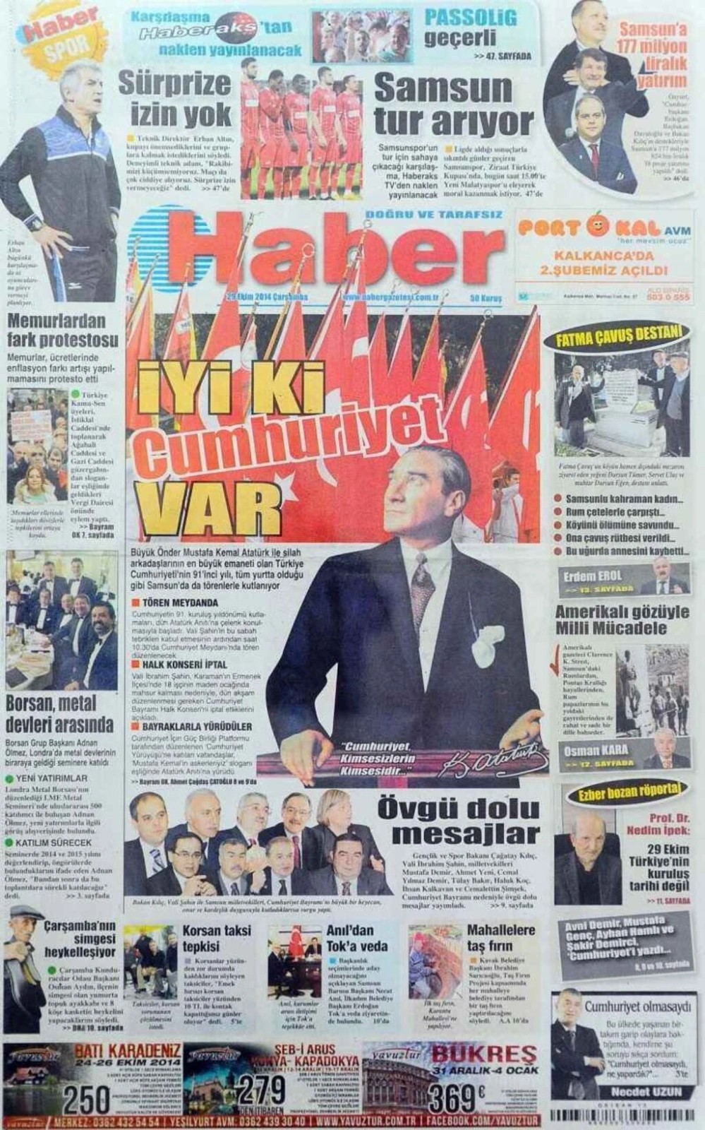 29 Ekim yerel gazetelerin birinci sayfaları