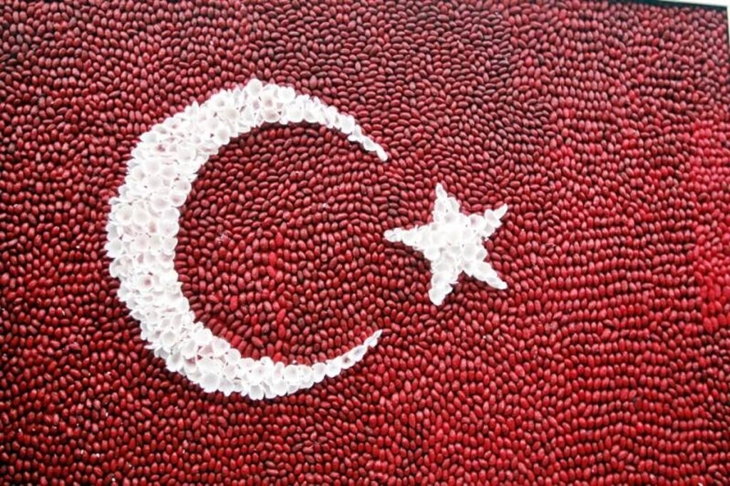Farklı materyal kullanarak yapılan Türk bayrağı tabloları sergileniyor