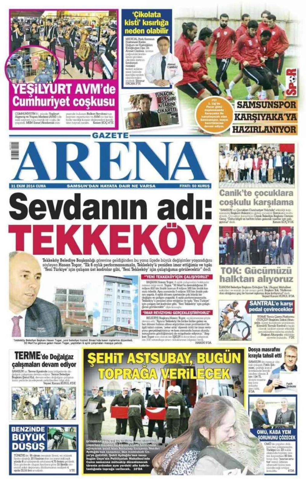 31 Ekim Cuma Samsun'un Yerel Gazetelerinin birinci sayfaları