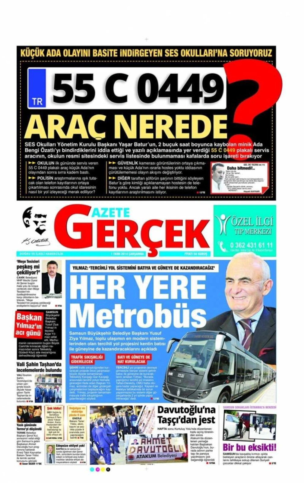 1 Ekim Samsun'un Yerel Gazeteleri