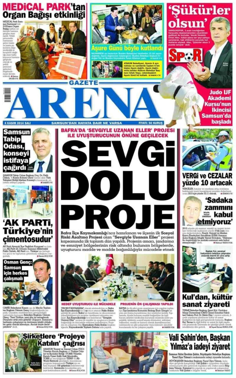 4 Kasım 2014 Samsun'un Yerel Gazetelerinin birinci sayfaları