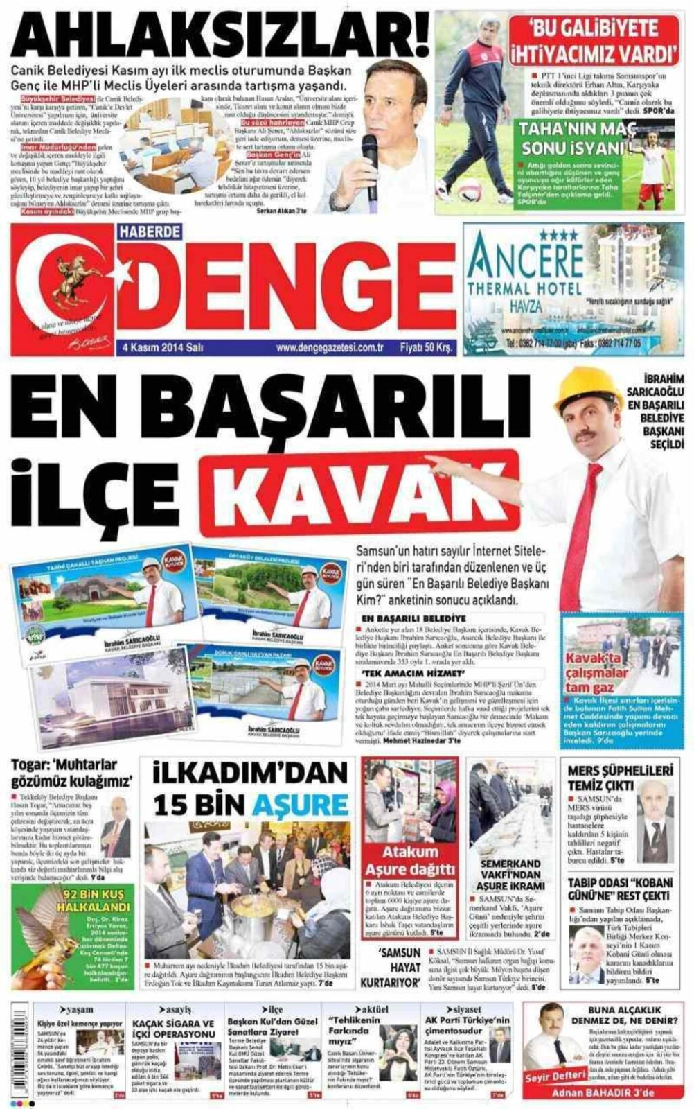 4 Kasım 2014 Samsun'un Yerel Gazetelerinin birinci sayfaları