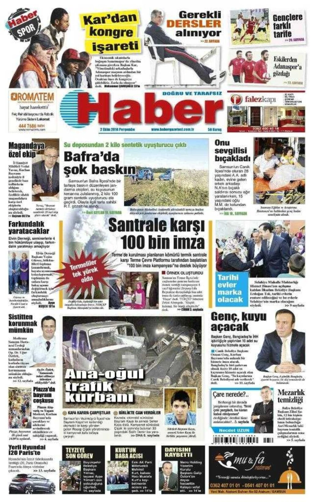2 Ekim Perşembe Yerel Gazeteler