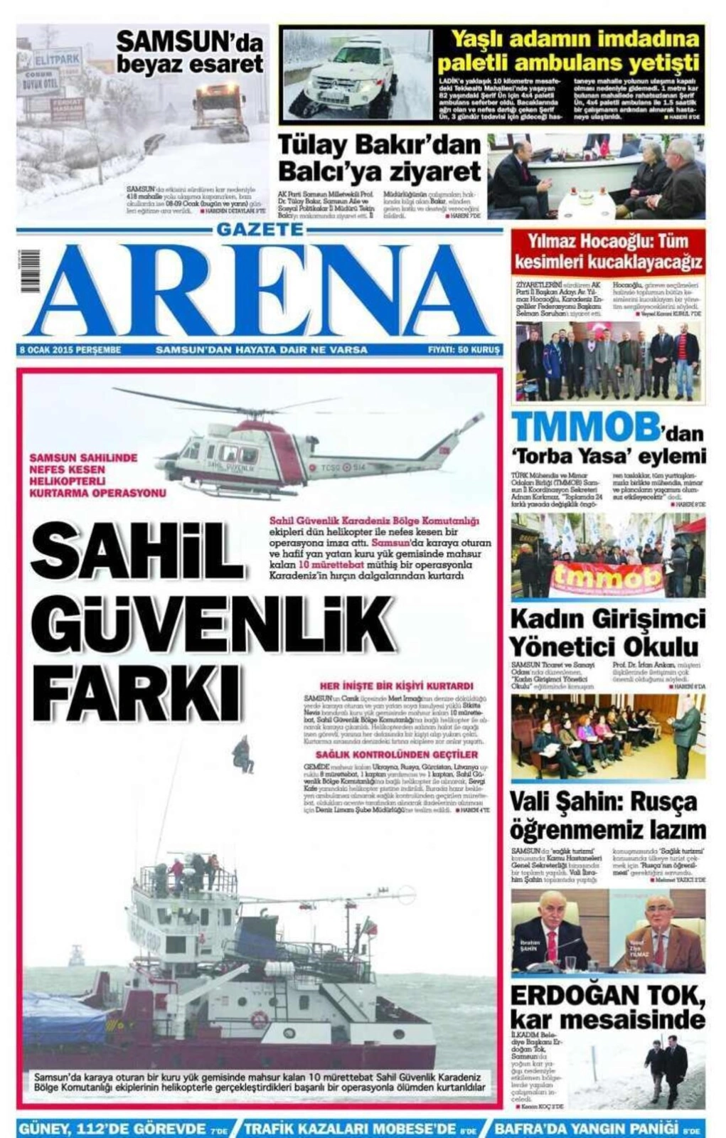 8 Ocak Perşembe Samsun'un yerel gazeteleri