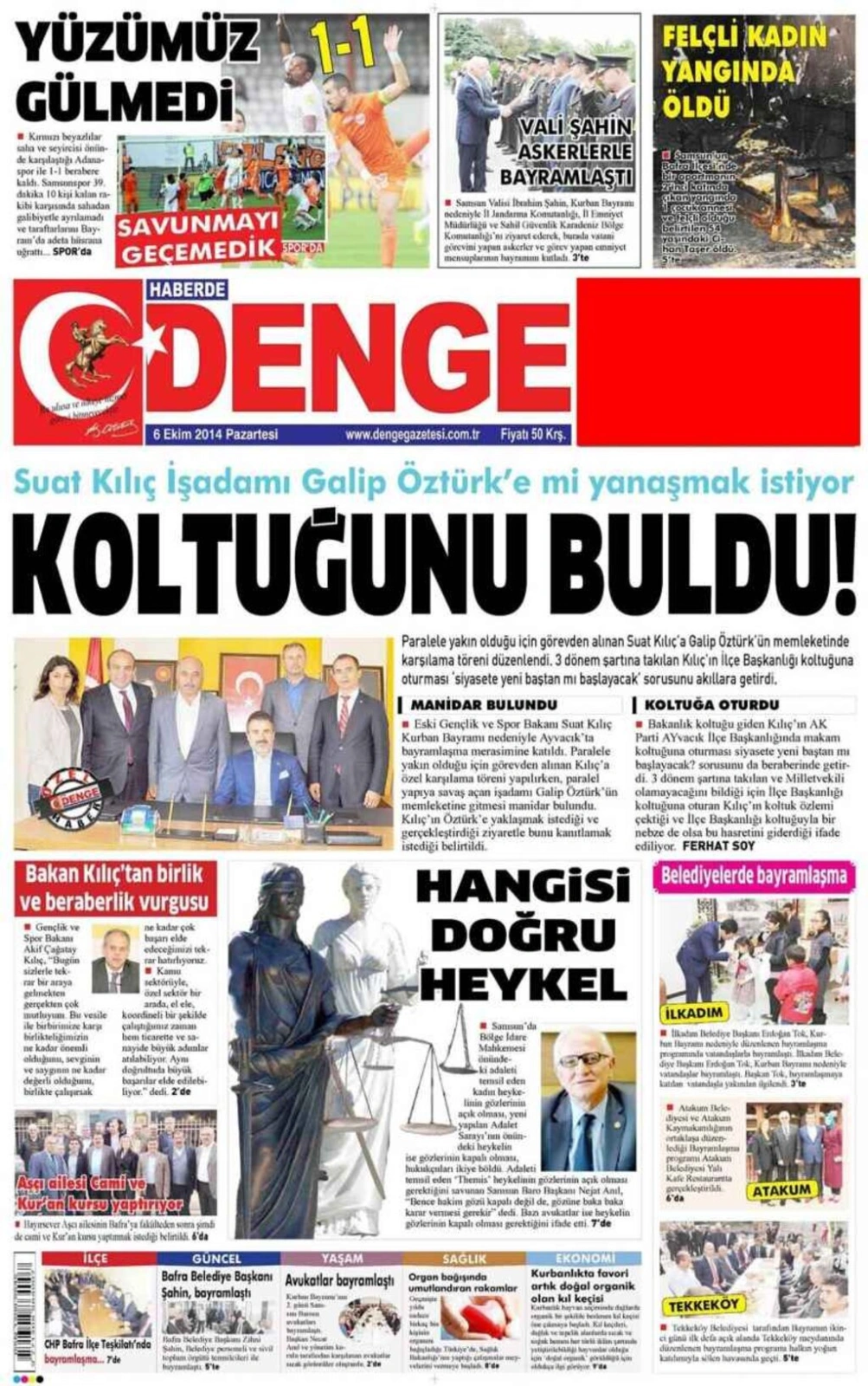 6 EKİM PAZARTESİ YEREL GAZETELERİ